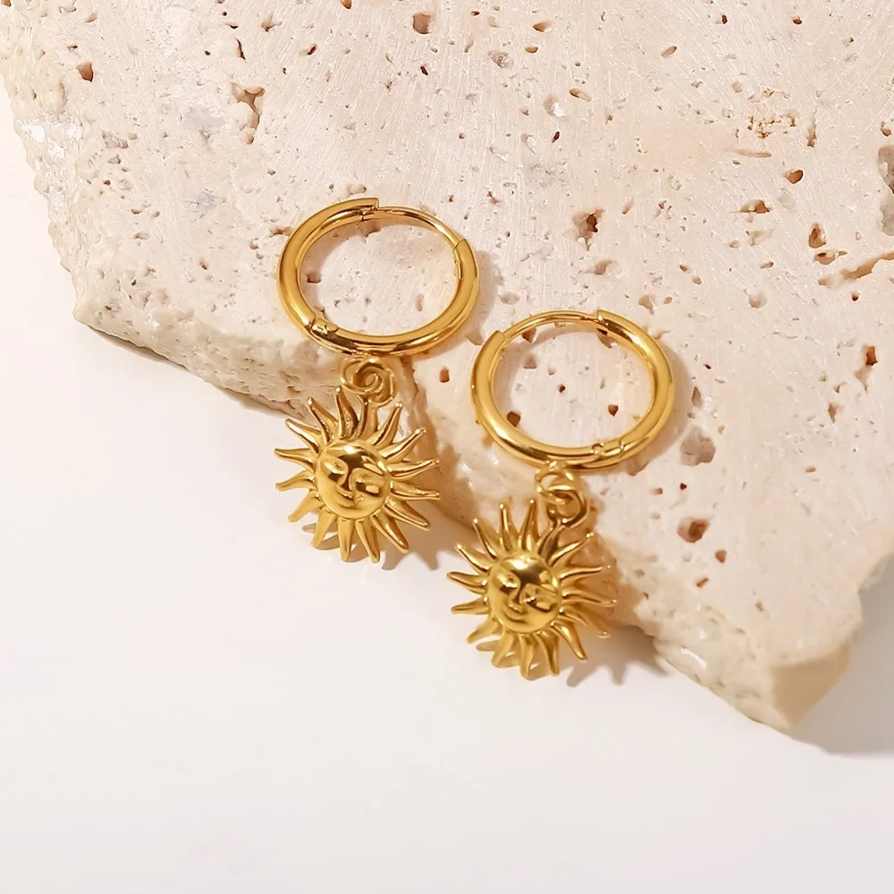 18K Gold Sunface Earrings*Bohemian Earrings*Boho*Celestial*Moon*Star*Waterproof - Picture 1 of 7
